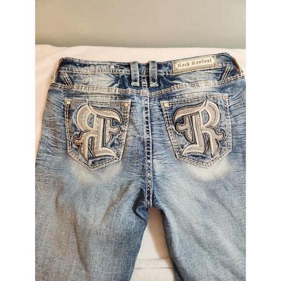 Rock Revival Eilish Boot Jeans Womens 33 (Act 36 X 31) Blue Mid Rise - Picture 7 of 16